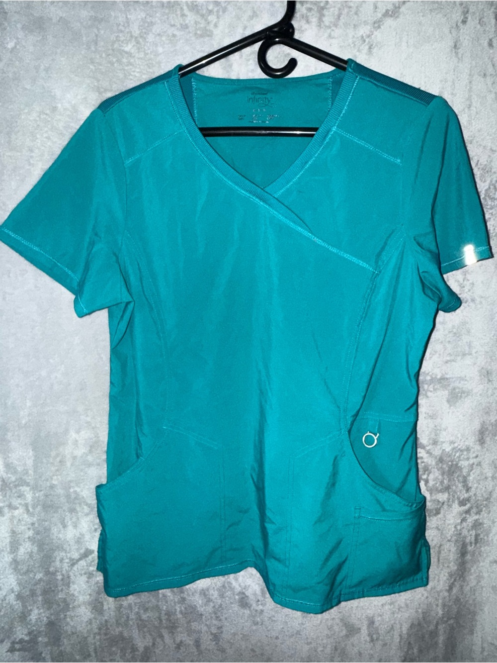 Teal Mock Wrap Short-Sleeve Medical Top